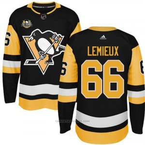 Camiseta Hockey Nino Pittsburgh Penguins 66 Mario Lemieux Negro 50 Anniversary Home Premier