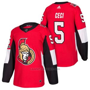 Camiseta Hockey Hombre Autentico Ottawa Senators 5 Cody Ceci Home 2018 Rojo