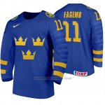 Camiseta Hockey Suecia Samuel Fagemo Away 2020 IIHF World Junior Championship Azul