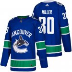 Camiseta Hockey Hombre Vancouver Canucks 30 Ryan Miller Azul Adidas 2018 Premier