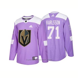 Camiseta Hockey Hombre Autentico Vegas Golden Knights 71 William Karlsson Hockey Fights Cancer 2018 Violeta