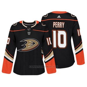 Camiseta Hockey Mujer Anaheim Ducks 10 Corey Perry Negro Autentico Jugador