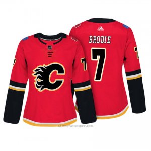 Camiseta Hockey Mujer Calgary Flames 7 Tj Brodie Rojo Autentico Jugador