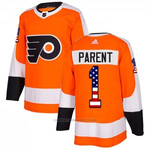 Camiseta Hockey Philadelphia Flyers Bernie Parent Autentico USA Flag Primera Naranja