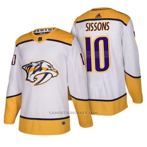 Camiseta Hockey Hombre Autentico Nashville Predators 10 Colton Sissons Away 2018 Blanco