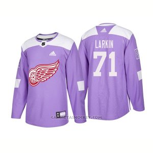 Camiseta Hockey Hombre Autentico Detroit Red Wings 71 Dylan Larkin Hockey Fights Cancer 2018 Violeta