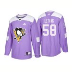 Camiseta Hockey Hombre Autentico Pittsburgh Penguins 58 Kris Letang Hockey Fights Cancer 2018 Violeta