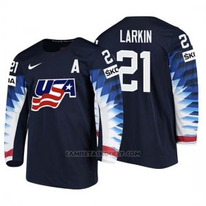 Camiseta USA Team Dylan Larkin 2018 Iihf Men World Championship Jugador Negro