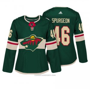 Camiseta Hockey Mujer Minnesota Wild 46 Jarojo Spurgeon Verde Autentico Jugador