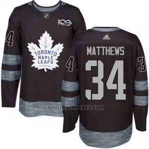 Camiseta Hockey Hombre Toronto Maple Leafs 34 Auston Matthews Negro 1917-2017 100 Aniversario Stitched