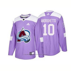 Camiseta Hockey Hombre Autentico Colorado Avalanche 10 Sven Andrighetto Hockey Fights Cancer 2018 Violeta