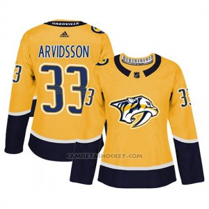 Camiseta Mujer Nashville Predators 33 Viktor Arvidsson Gold Adizero Jugador Home