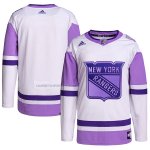 Camiseta Hockey New York Rangers Fights Cancer Autentico Blank Practice Blanco Violeta
