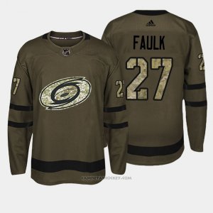 Camiseta Hockey Hombre Carolina Hurricanes 27 Justin Faulk Verde Salute To Service