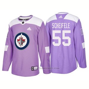 Camiseta Hockey Hombre Autentico Winnipeg Jets 55 Mark Scheifele Hockey Fights Cancer 2018 Violeta