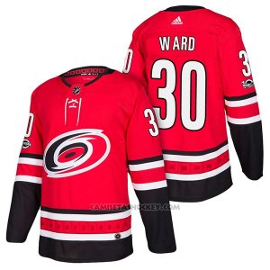 Camiseta Hockey Hombre Autentico Carolina Hurricanes 30 Cam Ward Home 2018 Rojo