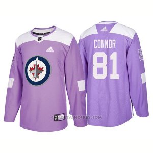 Camiseta Hockey Hombre Autentico Winnipeg Jets 81 Kyle Connor Hockey Fights Cancer 2018 Violeta