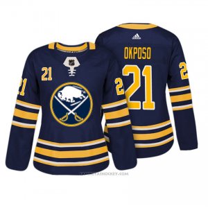 Camiseta Hockey Mujer Buffalo Sabres 21 Kyle Okposo Azul Autentico Jugador