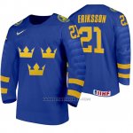 Camiseta Hockey Suecia Loui Eriksson Away 2020 IIHF World Junior Championships Azul