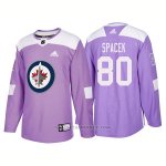 Camiseta Hockey Hombre Autentico Winnipeg Jets 80 Michael Spacek Hockey Fights Cancer 2018 Violeta