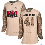 Camiseta Hockey Mujer Ottawa Senators 41 Craig Anderson Camo Autentico 2017 Veterans Day Stitched
