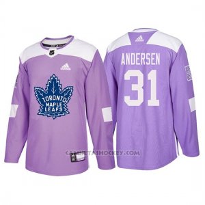 Camiseta Toronto Maple Leafs Frederik Andersen Hockey Fights Cancer Violeta