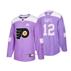 Camiseta Hockey Hombre Autentico Philadelphia Flyers 12 Michael Raffl Hockey Fights Cancer 2018 Violeta