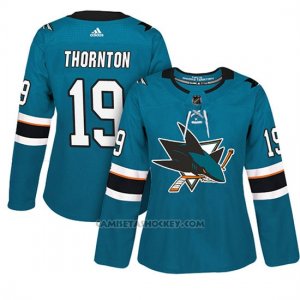 Camiseta Mujer Sharks 19 Joe Thornton Teal Adizero Jugador Home