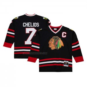 Camiseta Hockey Chicago Blackhawks Chris Chelios Mitchell & Ness 1997-98 Captain Patch Blue Line Negro