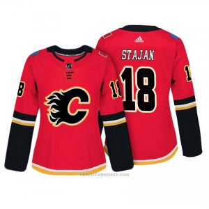 Camiseta Hockey Mujer Calgary Flames 18 Matt Stajan Rojo Autentico Jugador