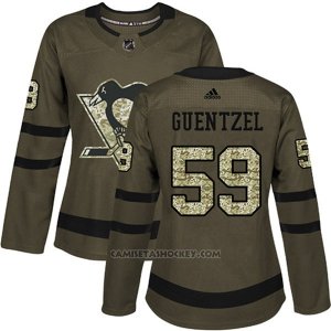 Camiseta Hockey Mujer Penguins 59 Jake Guentzel Salute To Service 2018 Verde