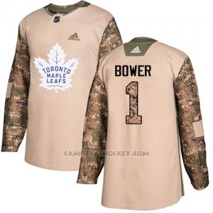 Camiseta Hockey Hombre Toronto Maple Leafs 1 Johnny Bower Camo Autentico 2017 Veterans Day Stitched