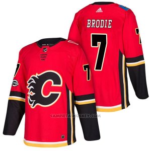 Camiseta Hockey Hombre Autentico Calgary Flames 7 Tj Brodie Home 2018 Rojo