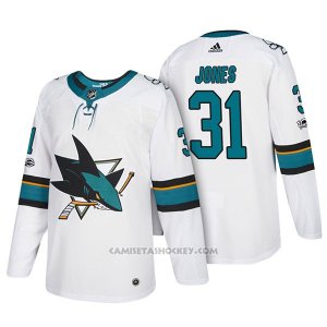 Camiseta Hockey Hombre San Jose Sharks 31 Martin Jones 2018 Blanco