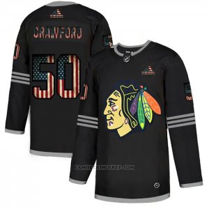 Camiseta Hockey Chicago Blackhawks Corey Crawford 2020 USA Flag Negro