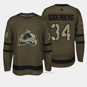 Camiseta Hockey Hombre Colorado Avalanche 34 Carl Soderberg Verde Salute To Service