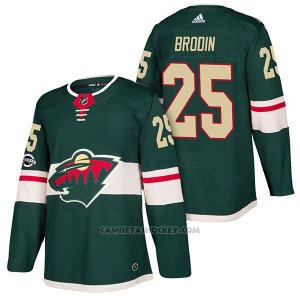 Camiseta Hockey Hombre Autentico Minnesota Wild 25 Jonas Brodin Home 2018 Verde