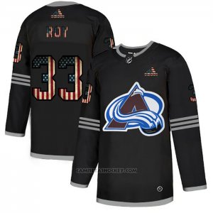 Camiseta Hockey Colorado Avalanche Patrick Roy 2020 USA Flag Negro