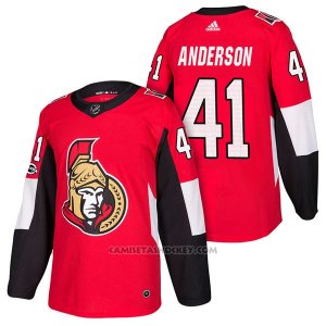 Camiseta Hockey Hombre Autentico Ottawa Senators 41 Craig Anderson Home 2018 Rojo