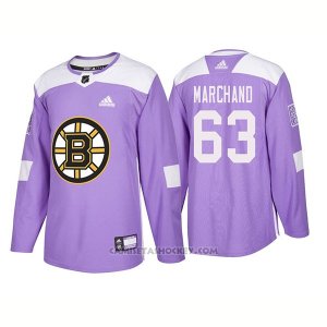 Camiseta Hockey Hombre Autentico Boston Bruins Brad Marchand 2018 Hockey Fights Cancer Violeta