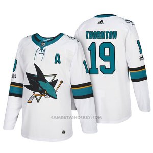 Camiseta Hockey Hombre San Jose Sharks 19 Joe Thornton 2018 Blanco