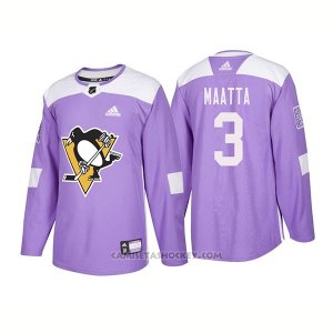 Camiseta Hockey Hombre Autentico Pittsburgh Penguins 3 Olli Maatta Hockey Fights Cancer 2018 Violeta