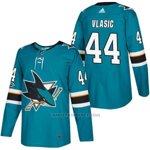 Camiseta Hockey Hombre Autentico San Jose Sharks 44 Marc Edouard Vlasic Teal Home 2018 Blanco