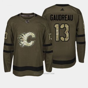 Camiseta Hockey Hombre Calgary Flames 13 Johnny Gaudreau Verde Salute To Service