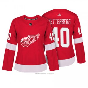 Camiseta Hockey Mujer Detroit Red Wings 40 Henrik Zetterberg Rojo Autentico Jugador