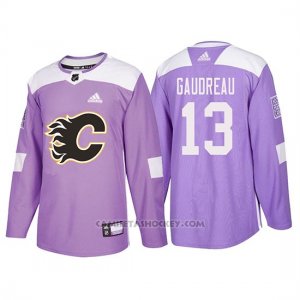 Camiseta Calgary Flames Johnny Gaudreau Hockey Fights Cancer Violeta
