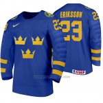 Camiseta Hockey Suecia Albin Eriksson Away 2020 IIHF World Junior Championship Azul