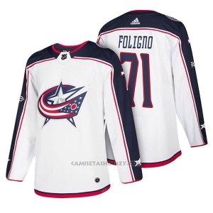 Camiseta Hockey Hombre Columbus Blue Jackets 71 Nick Foligno 2018 Blanco