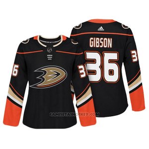 Camiseta Hockey Mujer Anaheim Ducks 36 John Gibson Negro Autentico Jugador