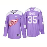 Camiseta Hockey Hombre Autentico Detroit Red Wings 35 Jimmy Howard Hockey Fights Cancer 2018 Violeta